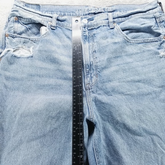 American Eagle Jeans Womens 18 Blue Highest Rise Baggy Straight Distressed - Picture 9 of 10